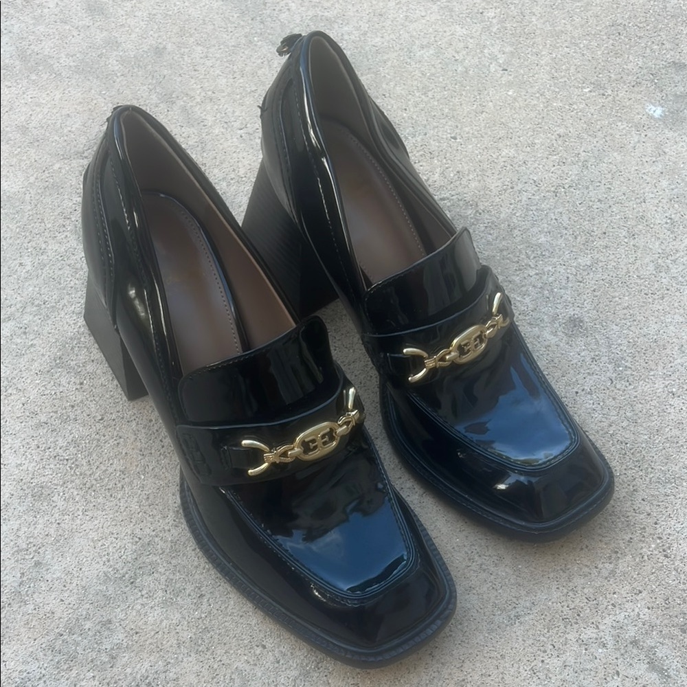 Sam Edelman Women's Black Patent Quincy Heels w Gold Detail Size 9 - Picture 1 of 10
